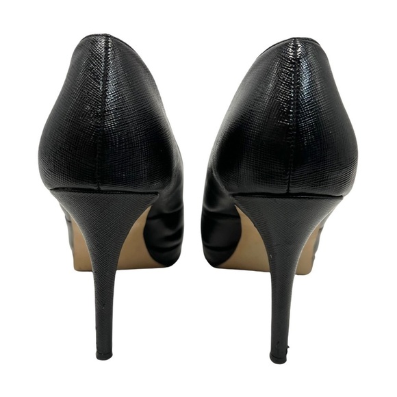 Marc Fisher Marsha Black Leather Peep Toe Platform Pumps with Bows - Picture 6 of 12